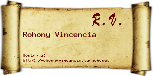 Rohony Vincencia névjegykártya